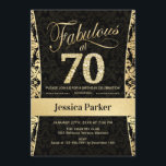 70th Birthday Party - Gold Black Invitation<br><div class="desc">70th Birthday Party Invitation in black and gold.
Elegant invite card with faux glitter gold and diamonds. Features damask pattern and script font. Fabulous at seventy! Classic design perfect for an stylish party. Please message me if you need a custom age.</div>