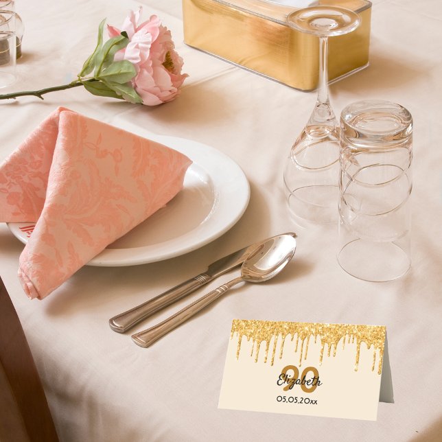 70th birthday party gold drips place card (Creator Uploaded)