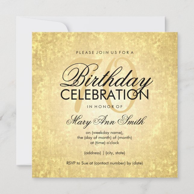 70th Birthday Party Gold Foil Look Confetti Stars Invitation (Front)