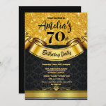 70th Birthday Party Gold Glitter-Black Elegant Invitation<br><div class="desc">I hope you enjoy this great 70th Birthday Party Invitation with this elegant Gold Glitter with Black Background on it.  You can CHANGE ALL THE PERSONAL INFORMATION on the Invitation to meet your needs.  Enjoy!
https://www.zazzle.com/store/artzdizigns</div>