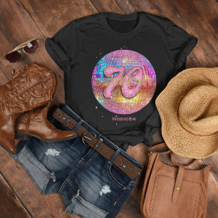 70th Birthday Party Gold Pink Glitter Disco Ball T-Shirt