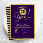 70th Birthday Party - Gold Purple ANY AGE Invitation<br><div class="desc">70th birthday party invitation for men or women. Elegant invite card in purple with faux glitter gold foil. Features typography script font. Cheers to 70 years! Can be personalised into any year. Perfect for a milestone adult bday celebration.</div>