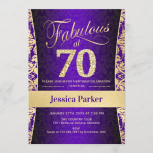 70th Birthday Party - Gold Purple Invitation