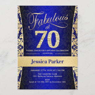 70th Birthday Party - Gold Royal Blue Invitation