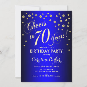 70th Birthday Party - Gold Royal Blue Invitation