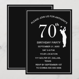 70th Birthday Party Golfer Black Par Dad Golf Invitation
