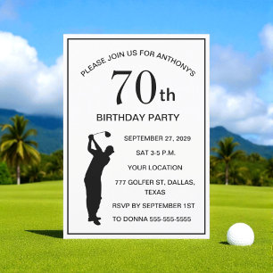 70th Birthday Party Golfer Black Par Dad Golf Invitation