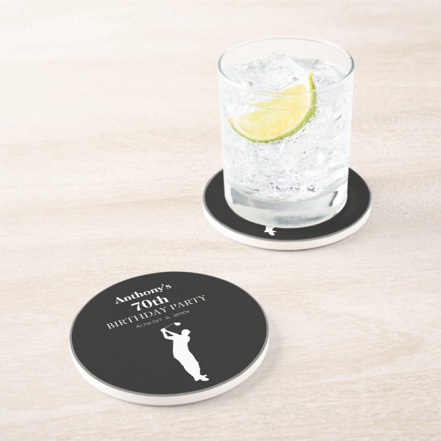 70th Birthday Party Golfer Black Par Seventieth  Coaster (Side)