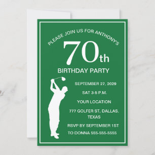 70th Birthday Party Golfer Green Par Dad Golf Invitation