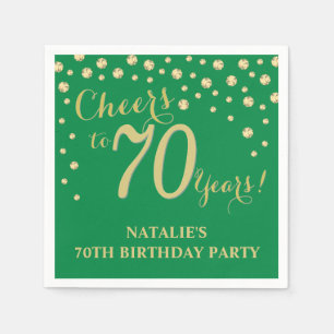 70th Birthday Party Green and Gold Diamond Napkins