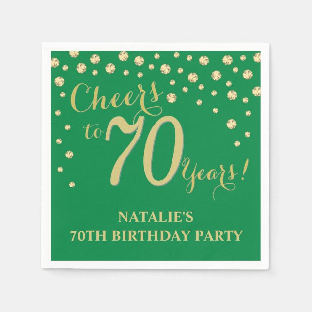 70th Birthday Party Green and Gold Diamond Napkins (Front)