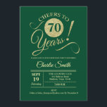 70th Birthday Party - Green Gold Invitation<br><div class="desc">70th Birthday Party Invitation in dark emerald forest green with faux glitter gold pattern. Features trendy typography script font. Simple modern design,  perfect for an elegant party. Cheers to 70 years! Can be personalized into any age! Please message me if you need further customization.</div>