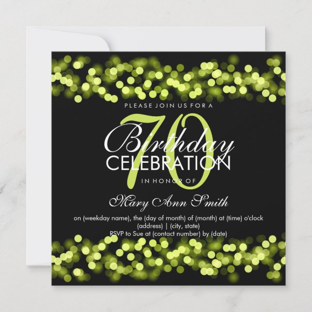 70th Birthday Party Green Hollywood Glam Invitation (Front)