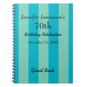 70th Birthday Party Guest Book Blue & Green Stripe