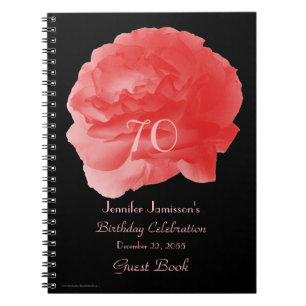70th Birthday Party Guest Book, Coral Rose Petals  Notebook