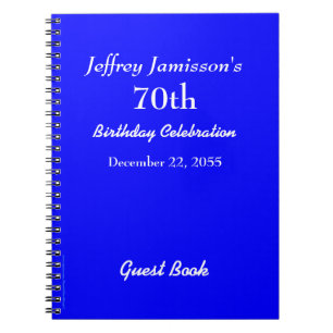 70th Birthday Party Guest Book Royal Blue Spiral  