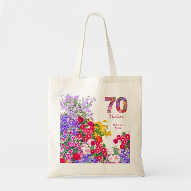 70th birthday party guests floral tote bag (Front)