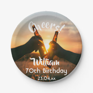 70th birthday party guys cheers beer paper plate