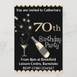 70th Birthday Party Invitation<br><div class="desc">70th Birthday Party Invitation  Champagne Bottle Design -  Black & Gold</div>