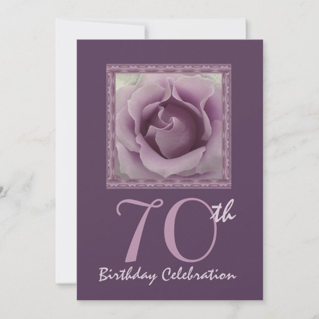 70th Birthday Party Invitation DREAMY PURPLE Rose (Front)