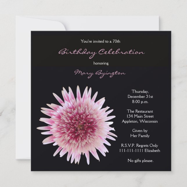70th Birthday Party Invitation Gorgeous Gerbera (Front)