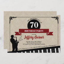 70th birthday party invitation Jazz music theme