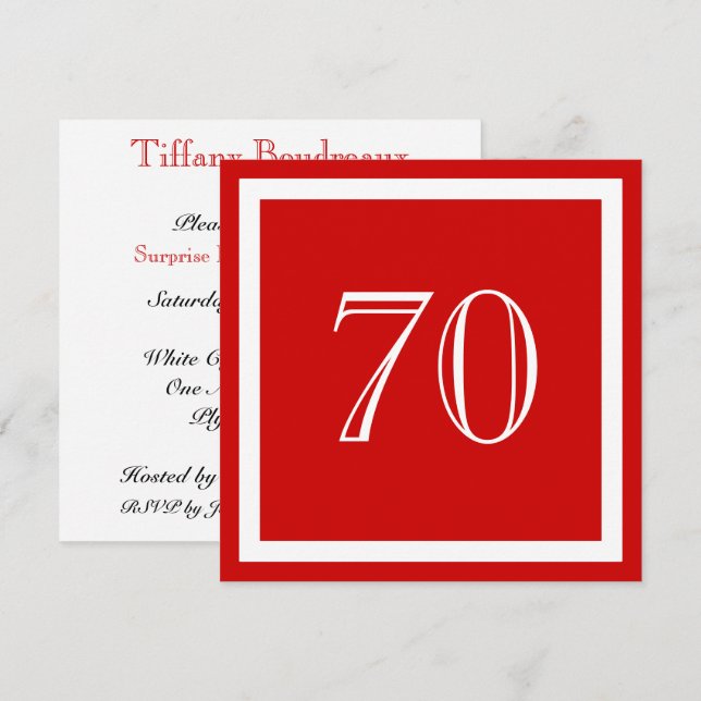 70th Birthday Party Invitation - Red (Front/Back)