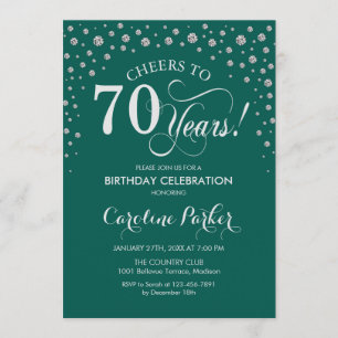 70th Birthday Party Invitation - Silver Green