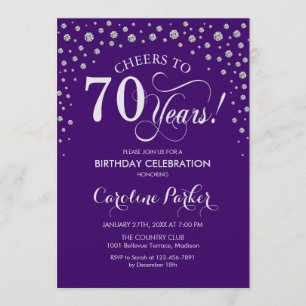 70th Birthday Party Invitation - Silver Purple