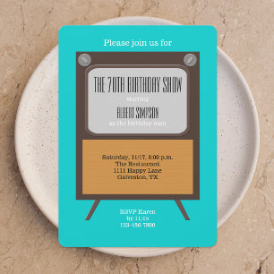 70th Birthday Party Invitation TV on Blue