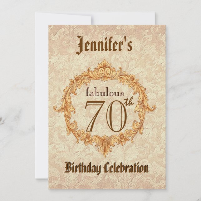 70th Birthday Party Invitation Vintage Gold Frame (Front)