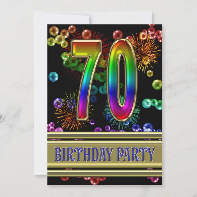 70th Birthday party Invitation with bubbles (Front)