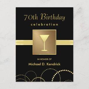 70th Birthday Party Invitations Formal Black Gold