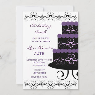 70th Birthday Party Invitations In Purple Swirl