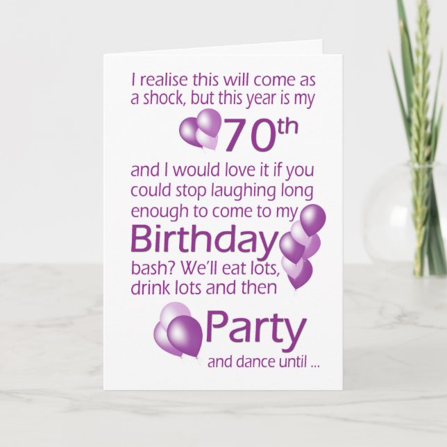 70th Birthday Party Invite, Humorous Wordplay Card (Front)