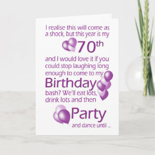 70th Birthday Party Invite, Humorous Wordplay Card