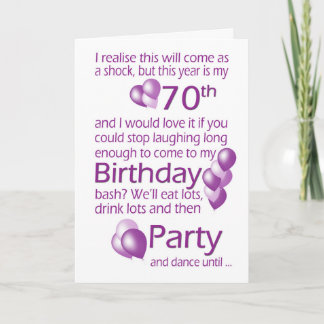 70th Birthday Party Invite, Humorous Wordplay Card