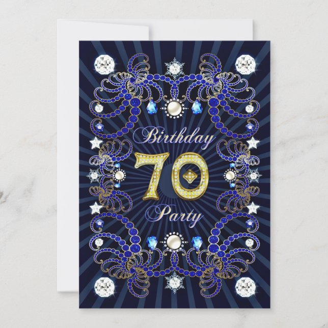 70th birthday party invite with masses of jewels (Front)