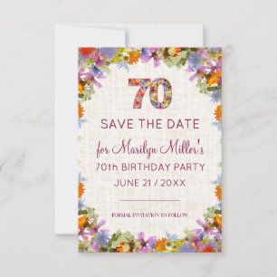 70th Birthday Party – Linen Bright Floral Design Save The Date