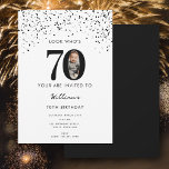 70th Birthday Party Look Who's 70 Modern Photo  Invitation<br><div class="desc">A beautiful way to invite your guests to your birthday party. A minimalist black and white 70th birthday party invitation. Customise the text and photo and make it your own! Customise the number to suit your age!</div>