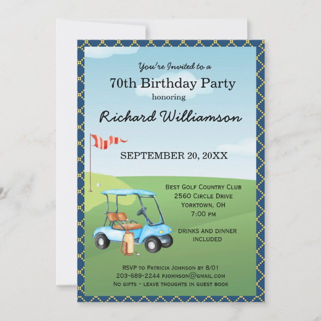 70th Birthday Party Men's Golf Theme Party   Invitation (Front)