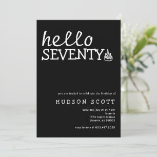 70th Birthday Party Mens Hello Seventy Black Invitation