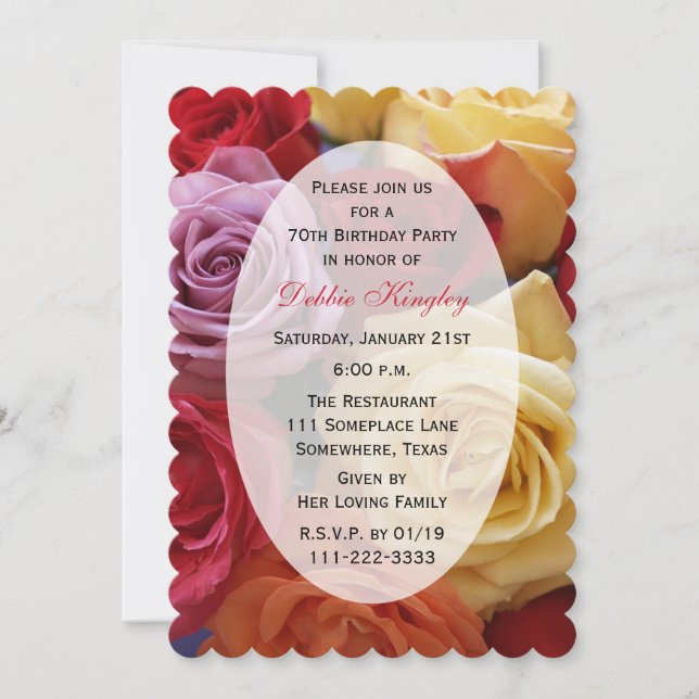 70th Birthday Party Multi Colour Roses Invitation (Front)