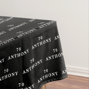 70th Birthday Party Name Black Modern Pattern Tablecloth