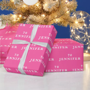 70th Birthday Party Name Hot Pink Modern Pattern Wrapping Paper