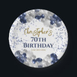 70th Birthday Party Navy Balloons Paper Plate<br><div class="desc">A gorgeous 70th birthday party or celebration paper plate. This fabulous navy blue and silver balloons design is the perfect tableware to decorate your table for an 70th celebration or seventieth party.</div>