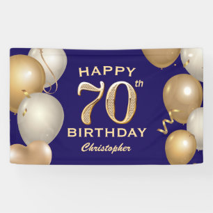 70th Birthday Party Navy Blue and Gold Balloons Banner