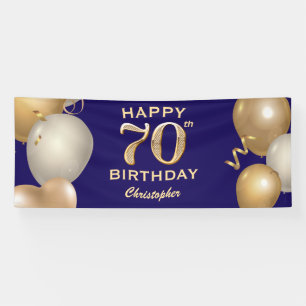 70th Birthday Party Navy Blue and Gold Balloons Banner