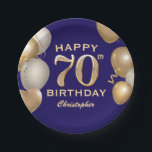 70th Birthday Party Navy Blue and Gold Balloons Paper Plate<br><div class="desc">70th Birthday Party Navy Blue and Gold Balloons and Confetti Paper Plates. For further customisation,  please click the "Customise it" button and use our design tool to modify this template.</div>