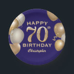 70th Birthday Party Navy Blue and Gold Balloons Paper Plate<br><div class="desc">70th Birthday Party Navy Blue and Gold Balloons and Confetti Paper Plates. For further customisation,  please click the "Customise it" button and use our design tool to modify this template.</div>